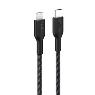 Belkin To Lightning Braided Nylon Cable for iPhone Fast MFi PD 1 Black USB-C 14/13/12/SE/11/XR, Charging, Ultra-Durable, Certified, Compatible, Meter,