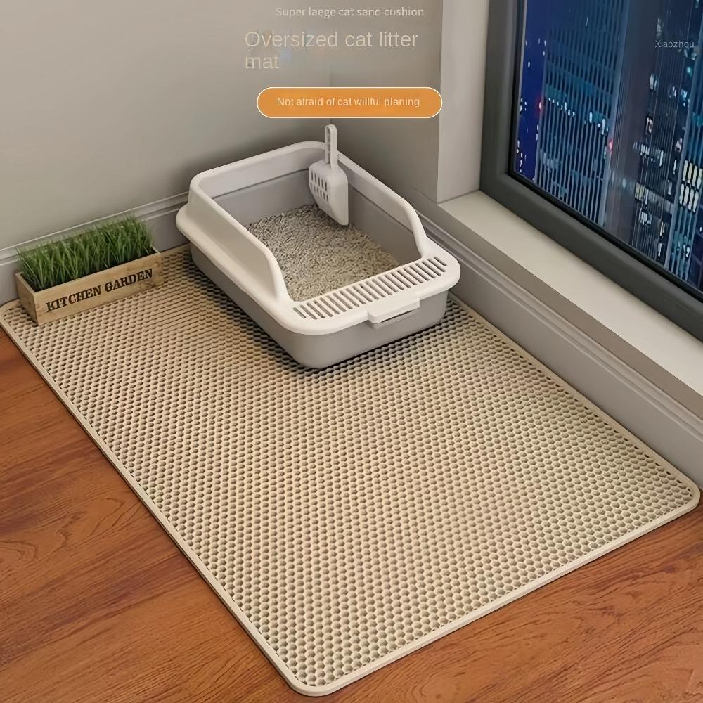 90X60CM Double Layer Waterproof Nonslip Cat Litter Mat Washable Sand Trapping Pet Toilet Mat for Cat Cleanliness In Home