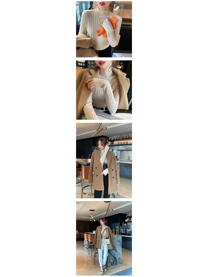 Women's Slim-Fit Ribbed Knit Sweater - Autumn/Winter 2025 Fashion Top with Half Turtleneck