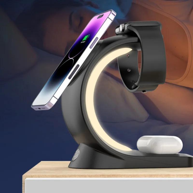 15W 4 in 1 RGB Light Magnetic Wireless Charger Stand For iPhone 15 14 13 12 Airpod Apple iWatch 8 7 6 Fast Charging Dock Station