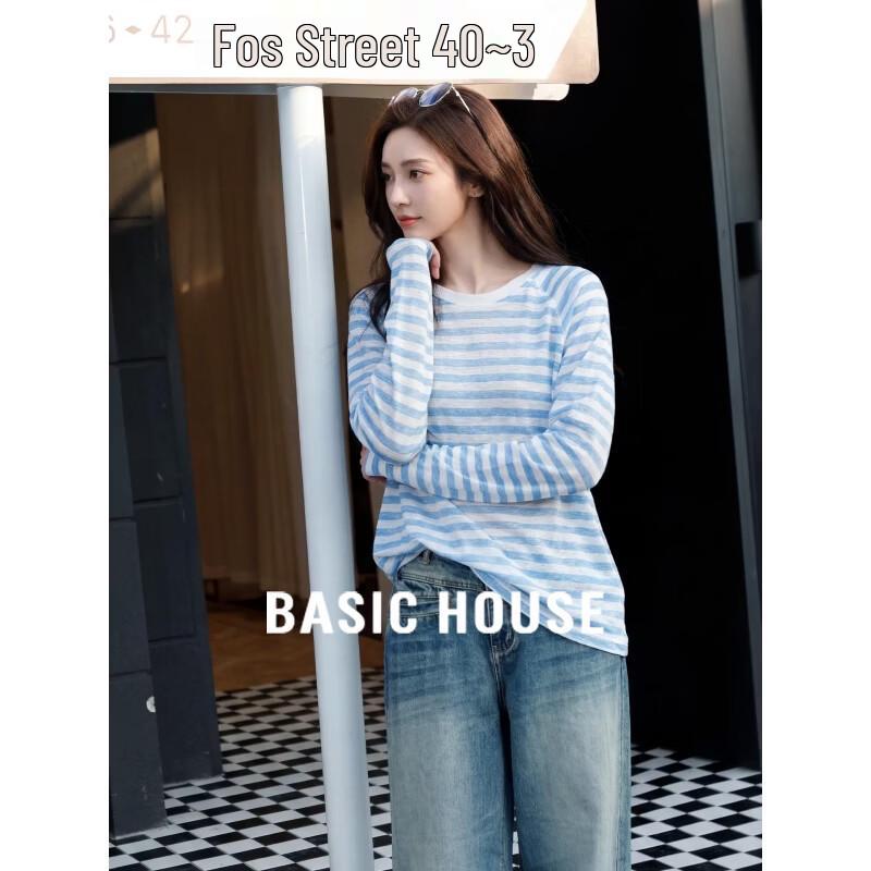 Basic House Women s Relaxed Striped Long Sleeve T-Shirt S