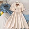 Summer Sweet Polo Collar Narrow Slimming Mori Skirt [xenite] Dress, Roomy, Waist, (XL, Blue)