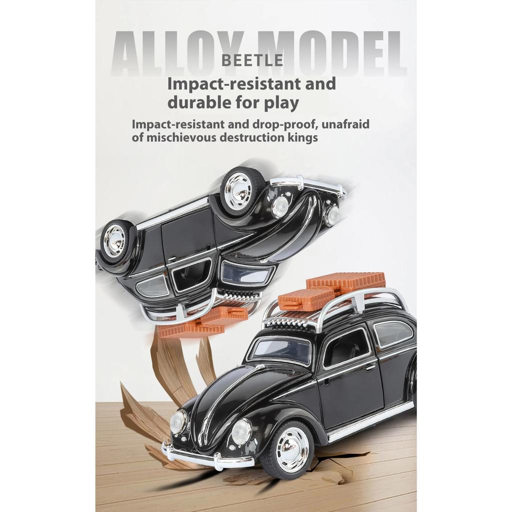 1/32 Volkswagen Beetle Alloy Die-cast Car Model Sound and Light Bring Back Pull Function Vehicle with Base Ornament Children's Gift