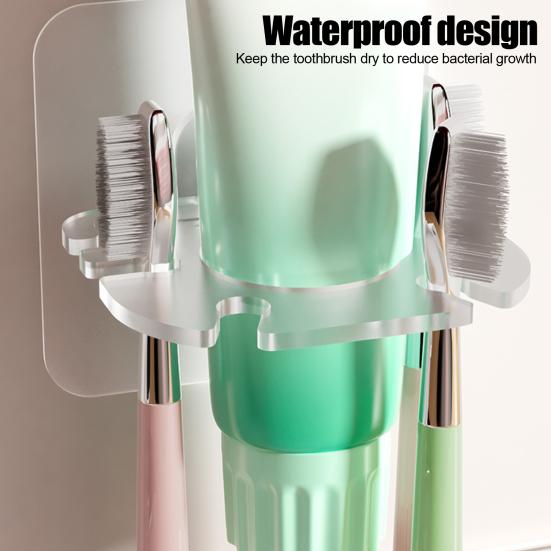 Toothbrush Holder Wall Mounted Self Adhesive Toothbrush Organizer with Toothpaste Slot Quick Drain Design