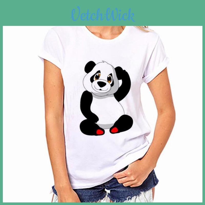 Stylische Damen T-Shirt Tops mit entzückendem Panda-Print für den sommerlichen Freizeitlook