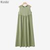 ZANZEA Women Casual Round Neck Solid Color Sleeveless Long Dress