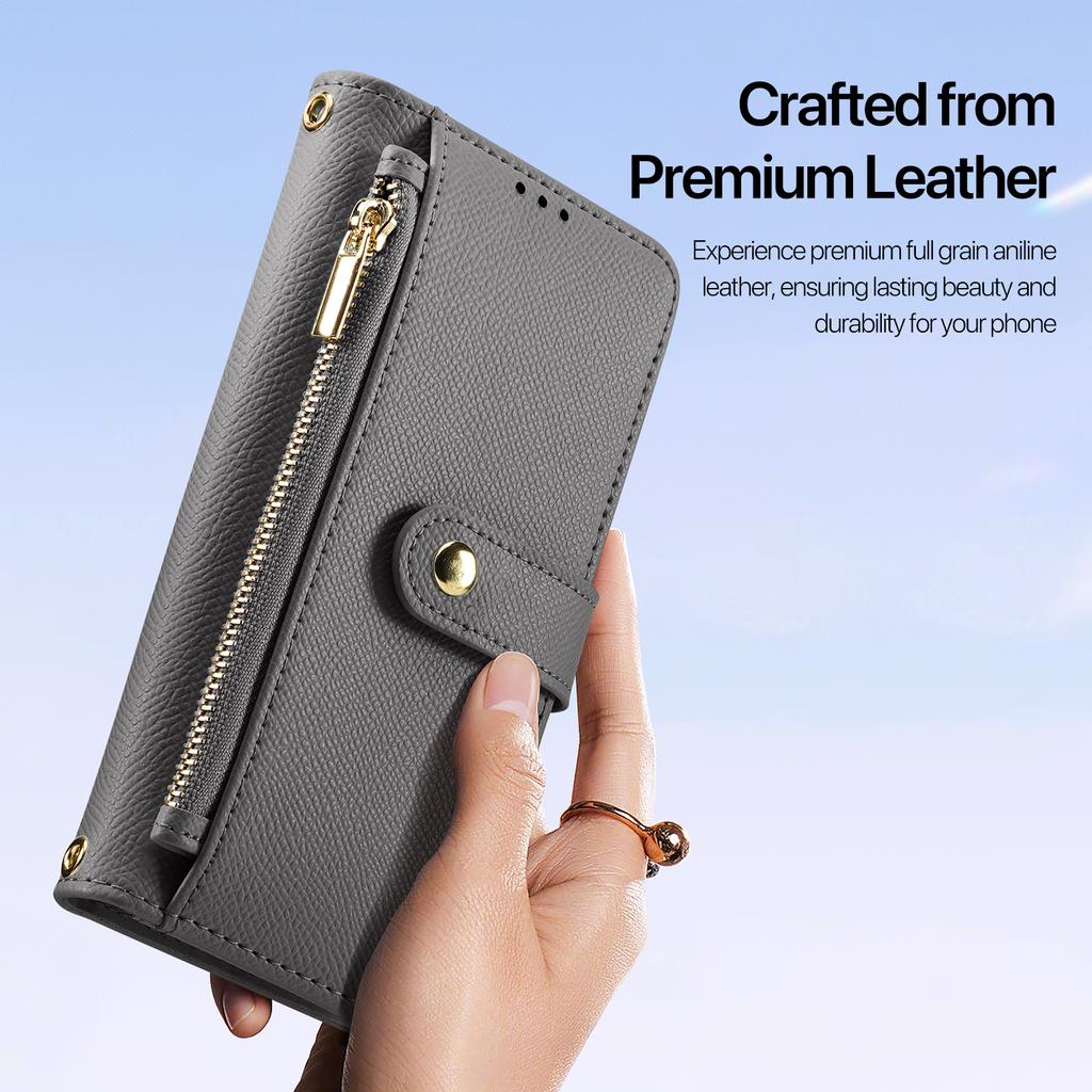 DUX DUCIS Lawa Series for iPhone 16 Pro Magnetic Case Zipper Wallet Detachable Cowhide Leather Cover