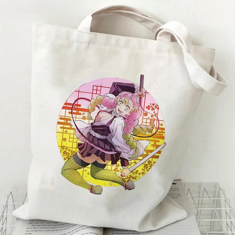 

Japan Kanroji Mitsuri Demon Slayer cartoon printed canvas bag, student shoulder bag/tote bag for class 7548 CLE 35*40
