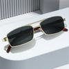 New Metal Rectangle Sunglasses For Women & Men Stylish Mini Frame With Double Bridge And Wood Grain Design Sunglasses