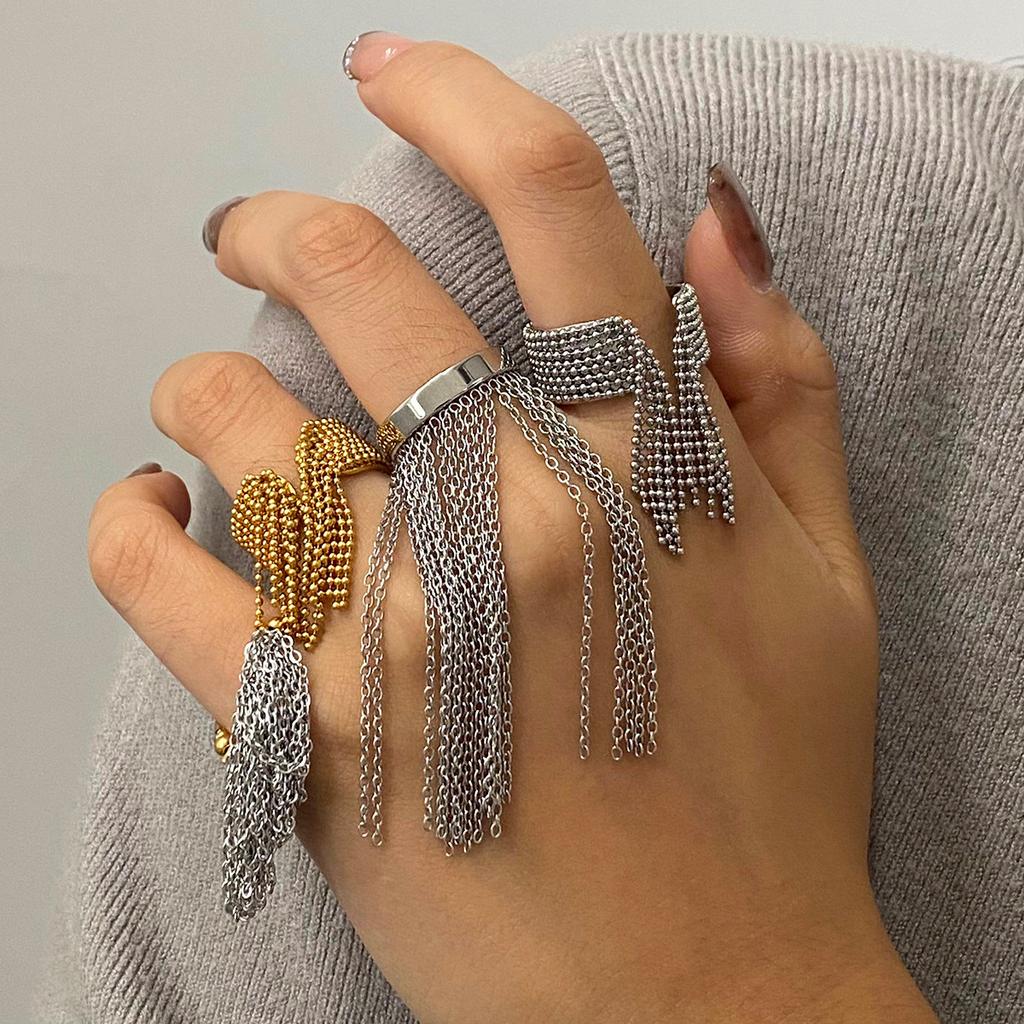 Stainless Trendy Geometric Steel Ring With Exquisite Tassel Detail Women For
