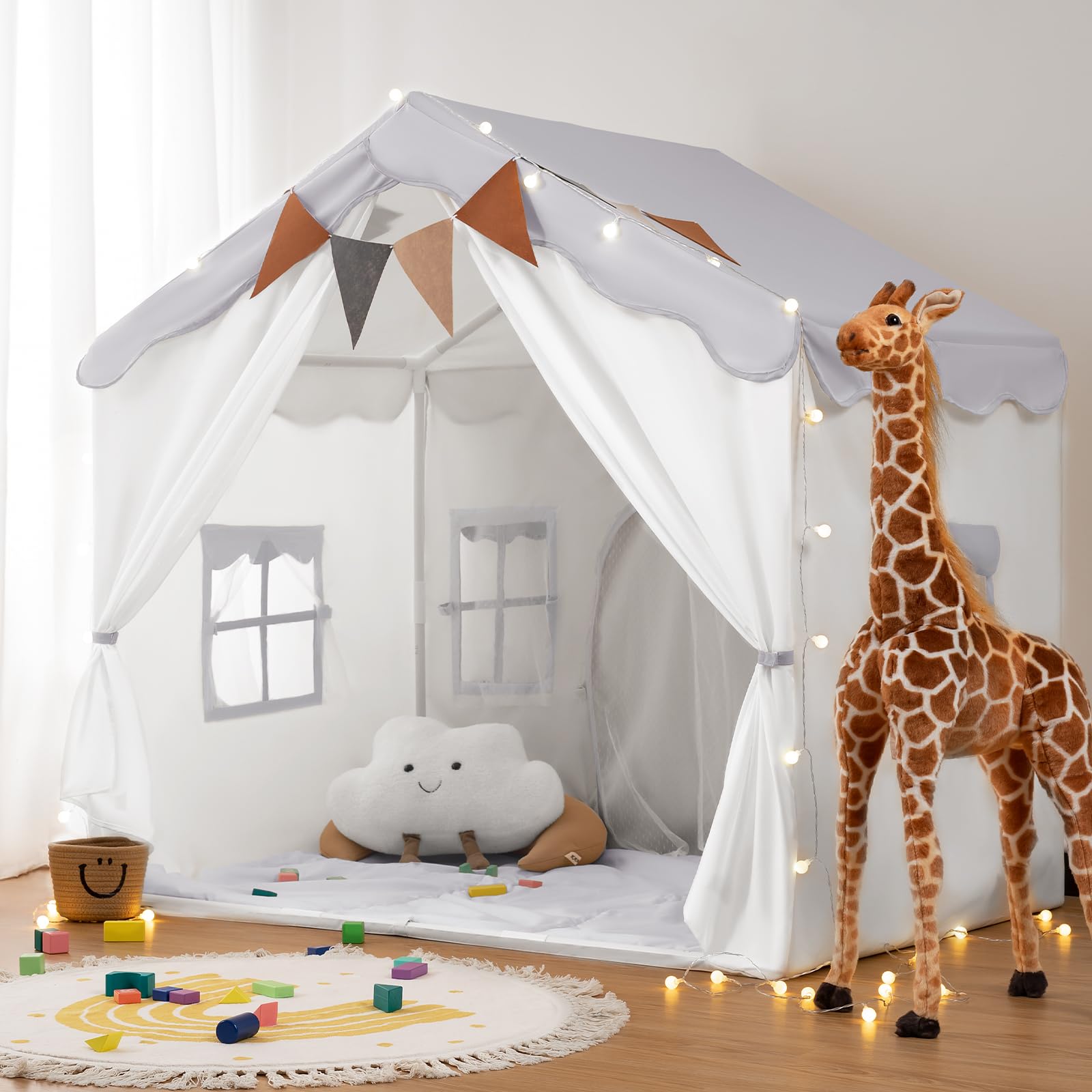 Besrey Kids Tent, House Tent, Children s Play Tent, Secret Base, Indoor Play Equipment, 2-in-1, Padded, Large Children s Playhouse, 2 Doors, 4