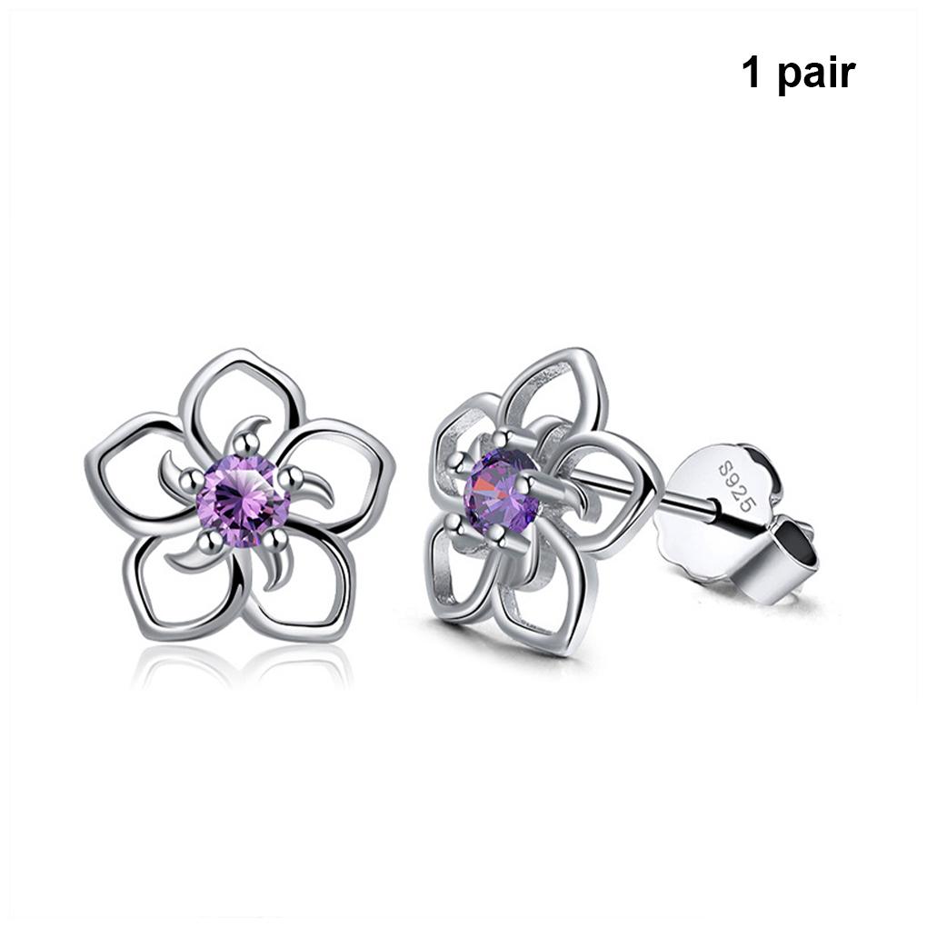 Style Ladies Stud Pair Birthday Girls Unfading Electroplated Ear Earring Silver Shape 1 Gift Flower Copper European