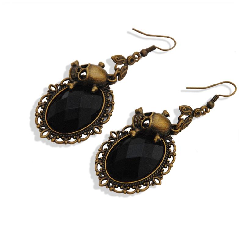 Vintage Rhinestones Crystal Earrings for Party Skull for Head Dangle Earring Halloween Punk Jewelry for Women Girl Mu
