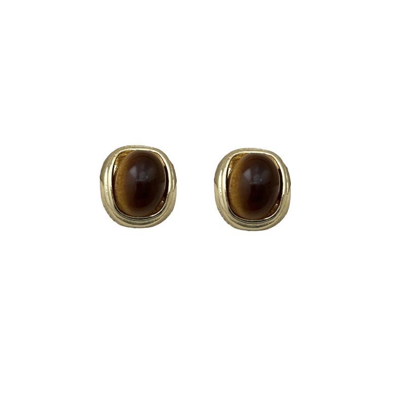 Vintage Retro Tiger Eye Stone Stud Earrings For Women Unique Niche Design Jewelry