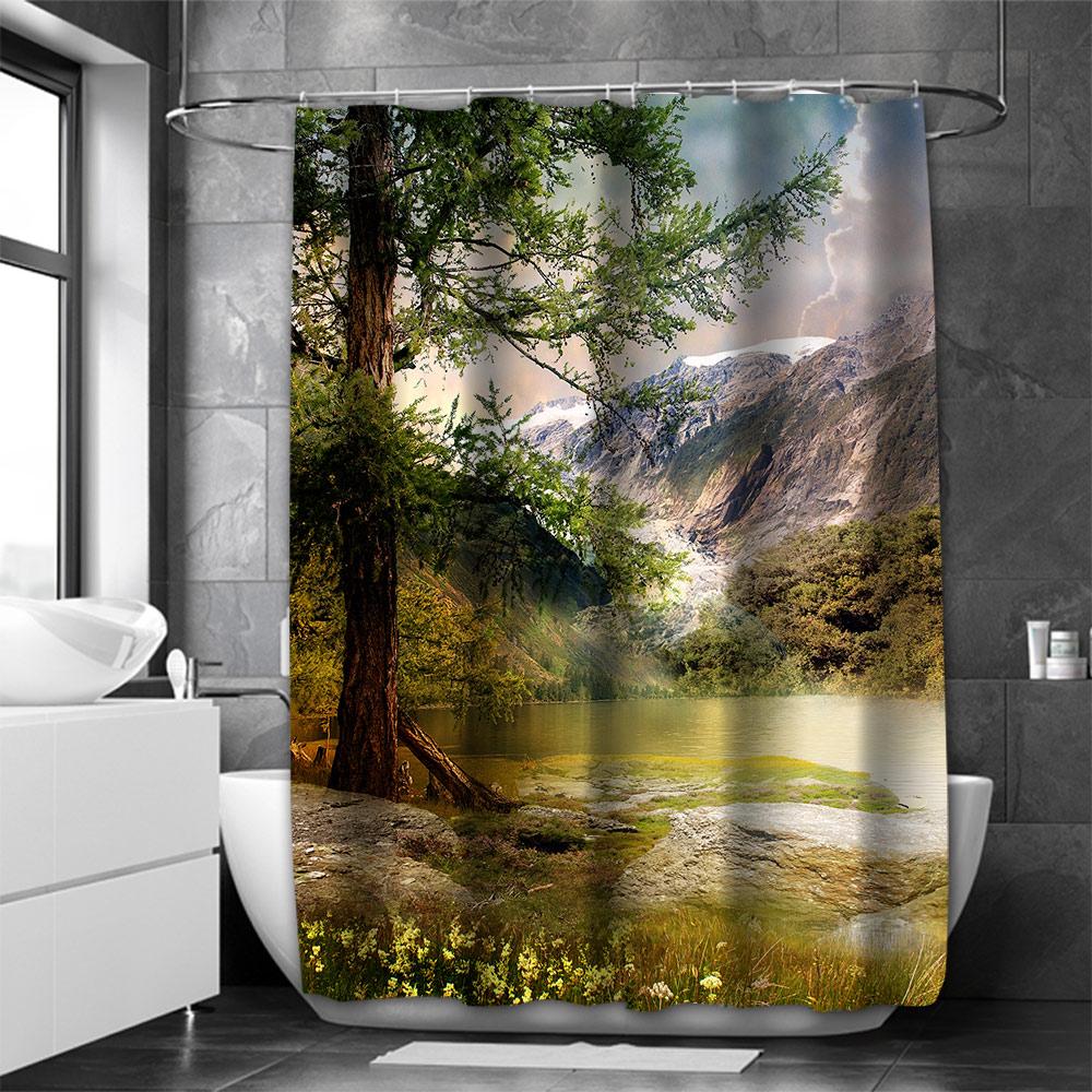Beautiful Waterfall Bathing Curtain  Bathroom Shower Curtain Waterproof With 12 Hooks Home Deco Free Ship