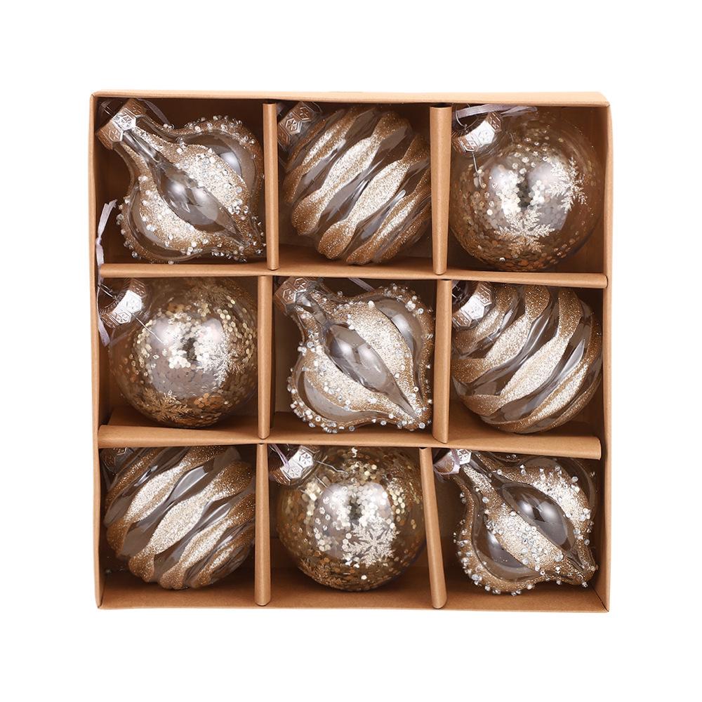 Exquisite Transparent Hand-Painted PET Christmas Ornament Set, 8cm, 9-Piece Holiday Decorations