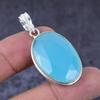Natürlicher Aqua Chalcedon Edelstein Handgefertigter 925 Sterling Silber Anhänger 1,77" V7T69