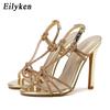 Fashion Eilyken Sexy Crystal Buckle Strap Sandals Women Summer Party Wedding Banquet Fashion Open Toe Club Stripper Heels Shoes
