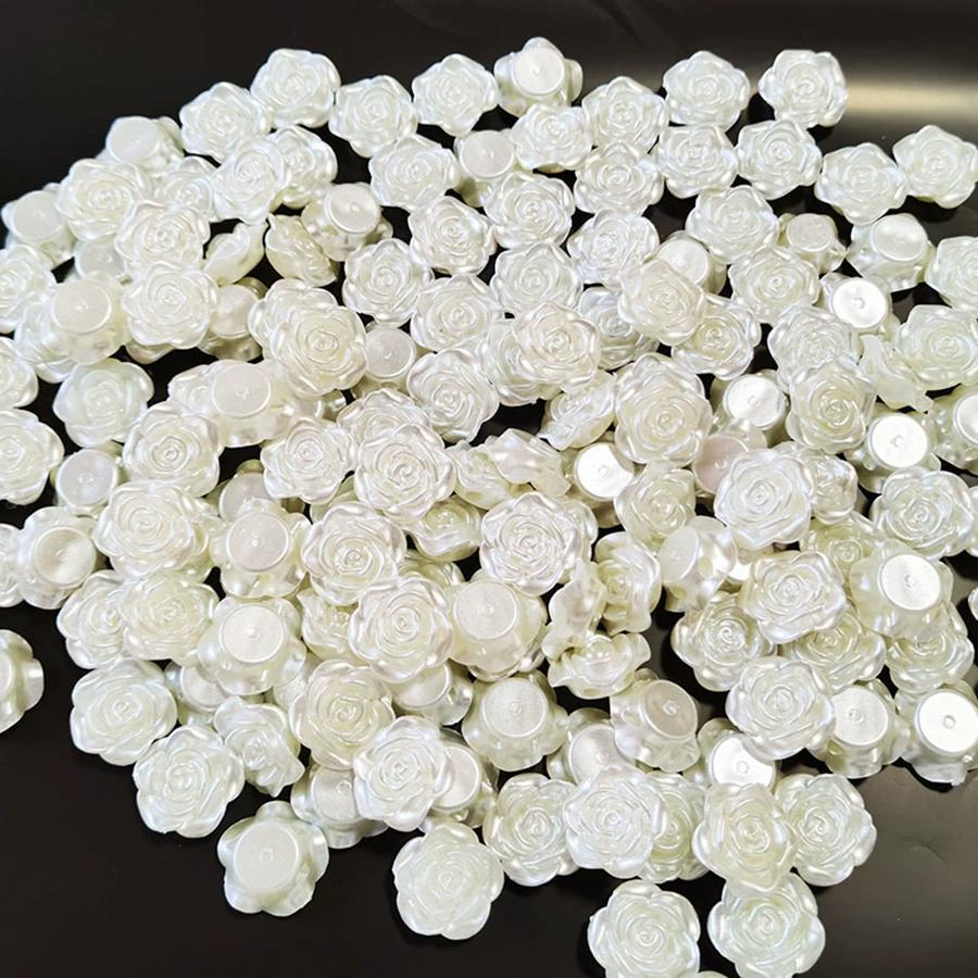 50pcs 14-18mm White Rose Pearl Buttons Simple Elegant Versatile Decor Accessories for Shirt Headwear DIY Clothing Craft Projects