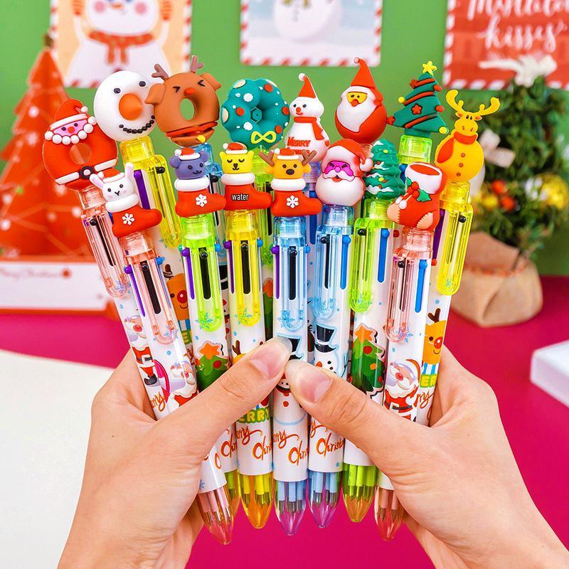 Festive Six-Color Christmas Tree & Reindeer Ballpoint Pen