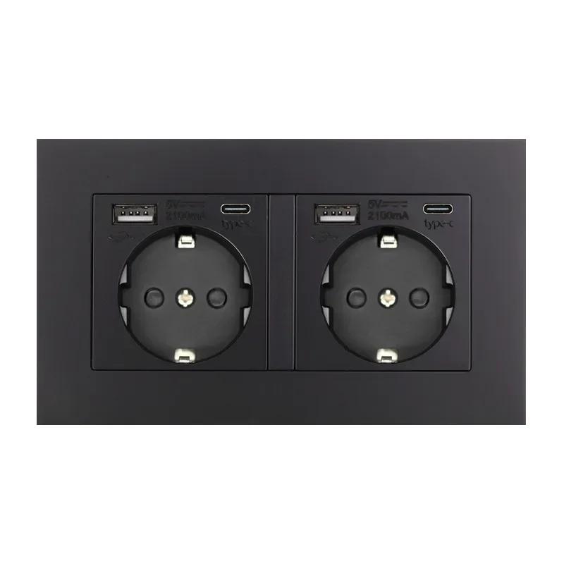 Standardní EU USB zásuvka typu C nabíjecí port, Francie se zásuvkou s vypínačem, 16A dvojitý rámeček, nástěnný USB napájení AC 110-250V