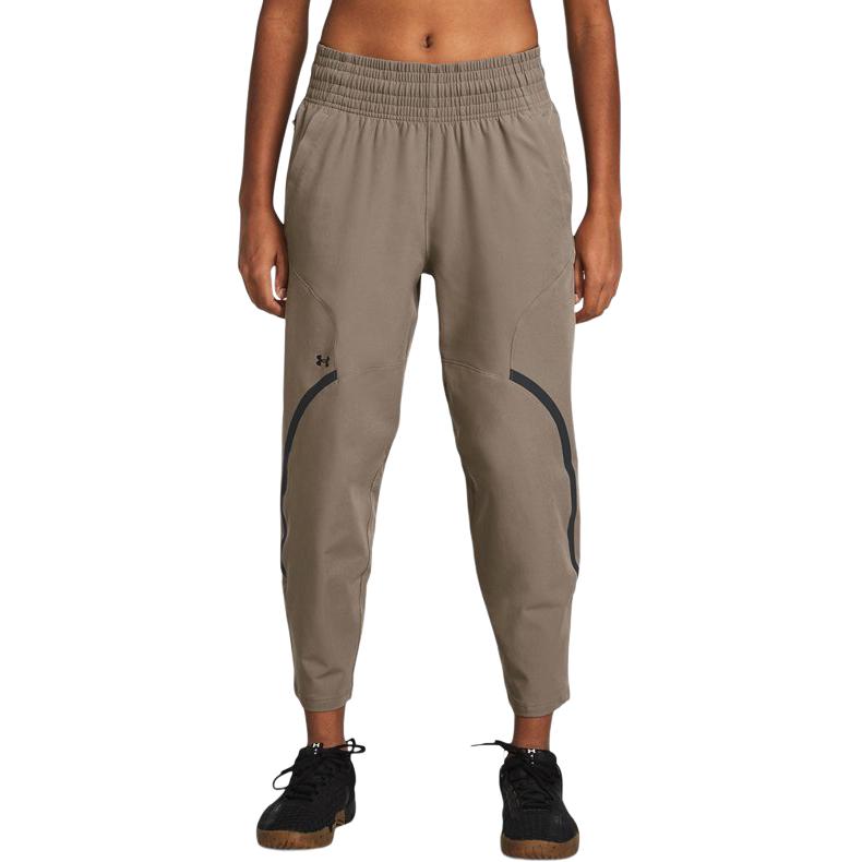Under Armour Color Block Design High Waist Woven Nine-Point Knit Sports Pants Women pants Smoke-Gray 1382741-200