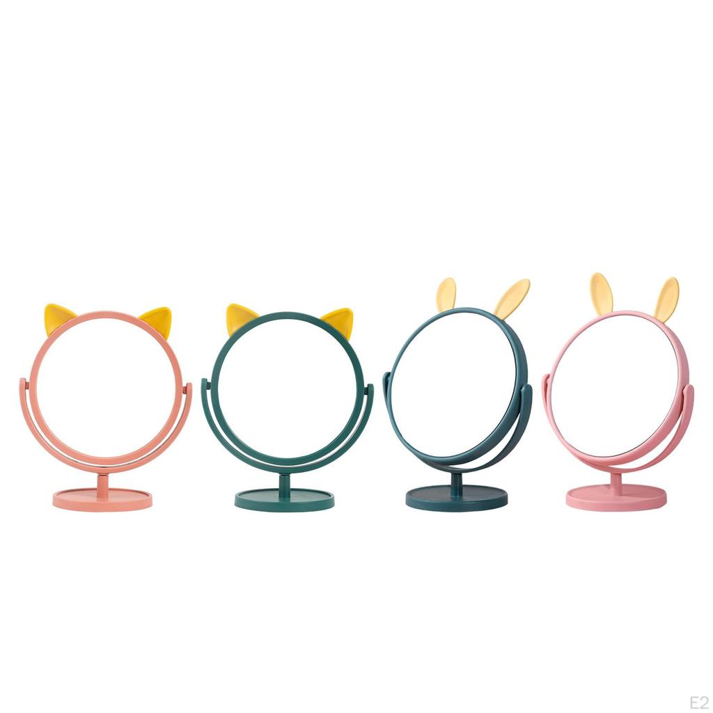 Cartoon Round Desktop Mirror Rota Single Sided Vanity Stand for Countertop Desk Shower