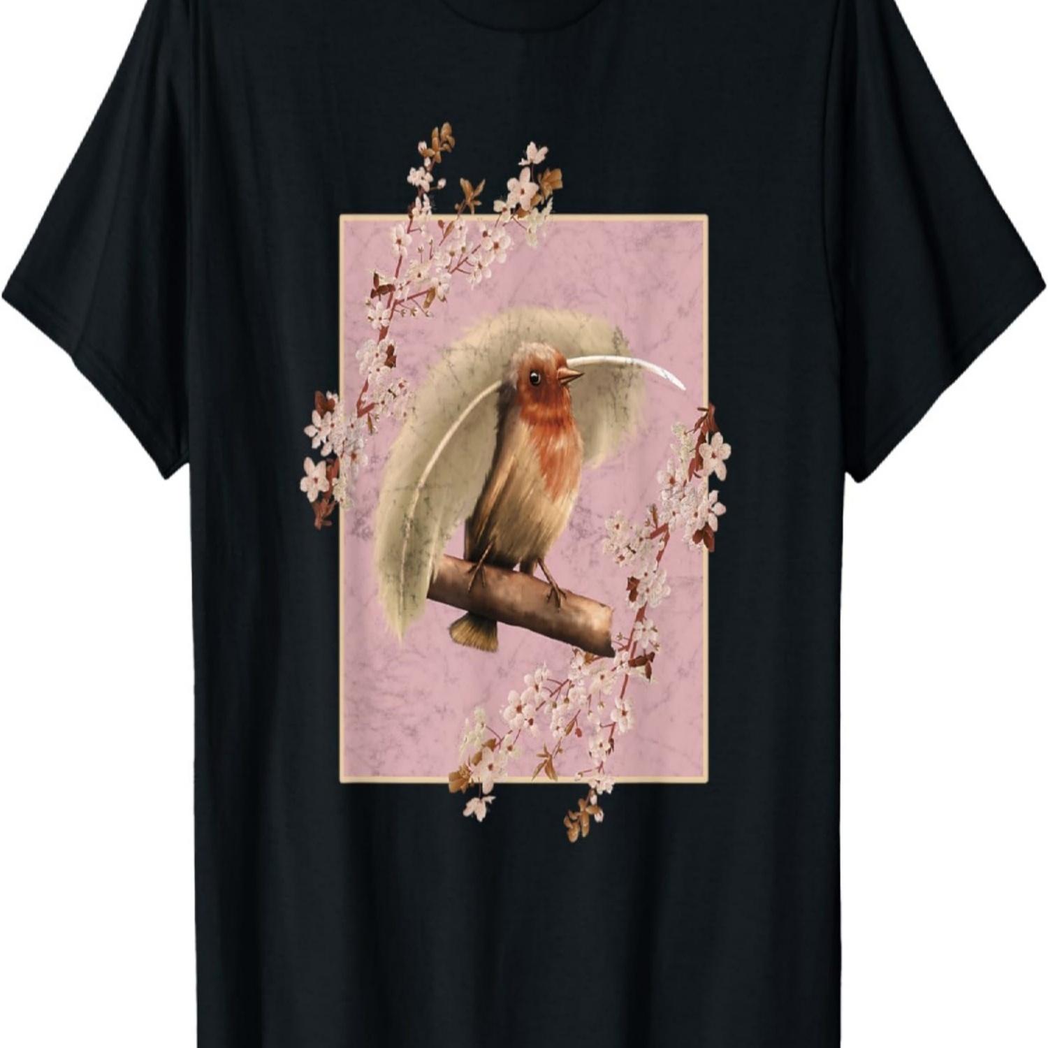 Japan Woodblock Bird Cherry Blossom  Birds T-Shirt S