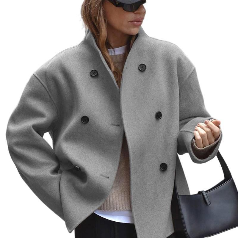 Women's Double-Breasted Solid Color Wool Coat Casual Elegant British Style Versatile Top for Women