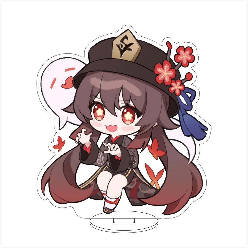 10CM Anime Genshin Impact Figure Stand Model Hu Tao Cute Desk Decor Standing Sign Gifts