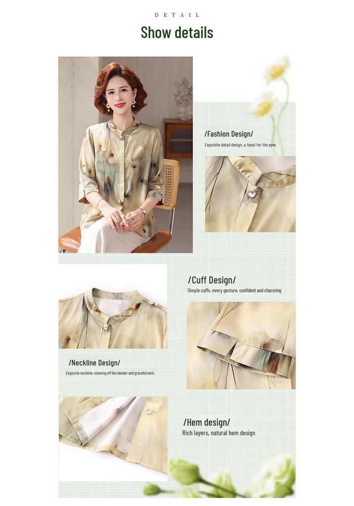 Mom's 2026 Spring Fashion Chiffon Printed Blouse - Stylish Lightweight T-Shirt for Middle-Aged & Elderly Women