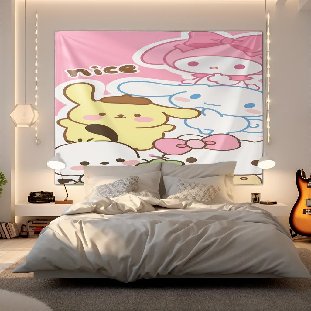 Sanrio Characters Cartoon Tapestry Cute Wall Hanging Tapestry for Bedroom Living Room Home Decor