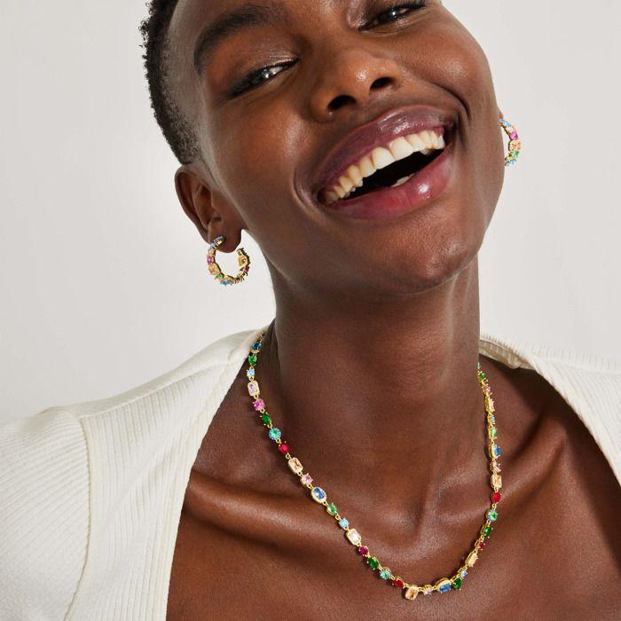 Boucles d'oreilles - LUXENTER - Ingre - Argent 925 - Or jaune 18K - Zircon multicolore