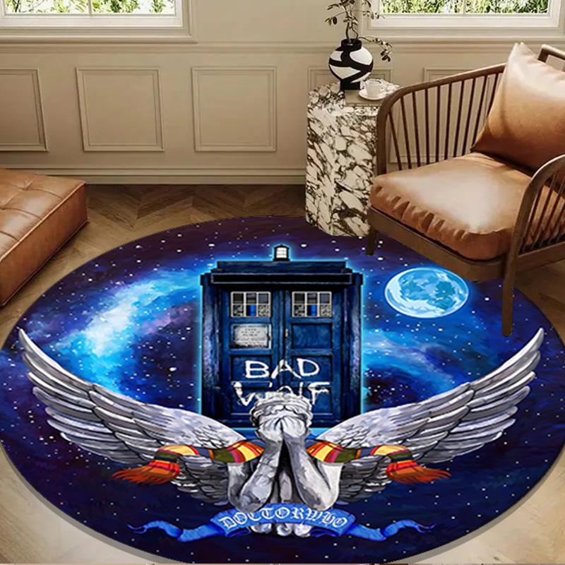 Tardis In Starry Night Round Rug for Livingroom,Bedroom, Palyroom, Chair Rug, Area Rug, Circle Carpet, Large Size Fan Christmas Gift