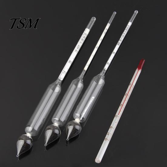 Alcohol Content 0-100% 3 Pcs Hydrometer Meter Measure Tool + Thermometer