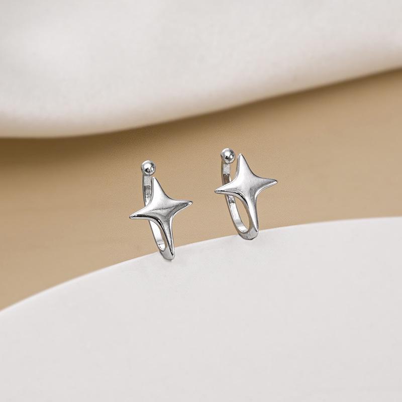 

Серебряные клипсы для ушей в форме четырехконечной звезды, прокол не требуется — простой дизайн для женщин ES2000 платиновый