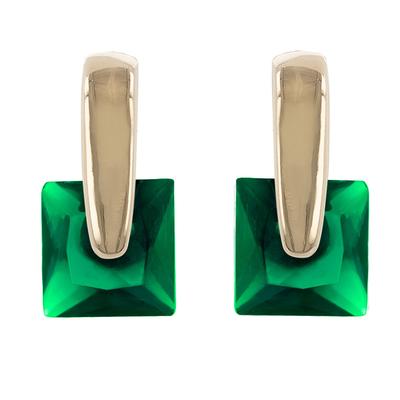 [R4770] - Golden Green 'Crystal' Gold Plated Earrings - 10x5 Mm