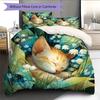 Sleeping Cat  Pattern Bedding Quilt Set Quilt Cover Pillowcase Home Decoration  Gift (1 * Duvet Cover + 2 * Pillowcase, Without Core)