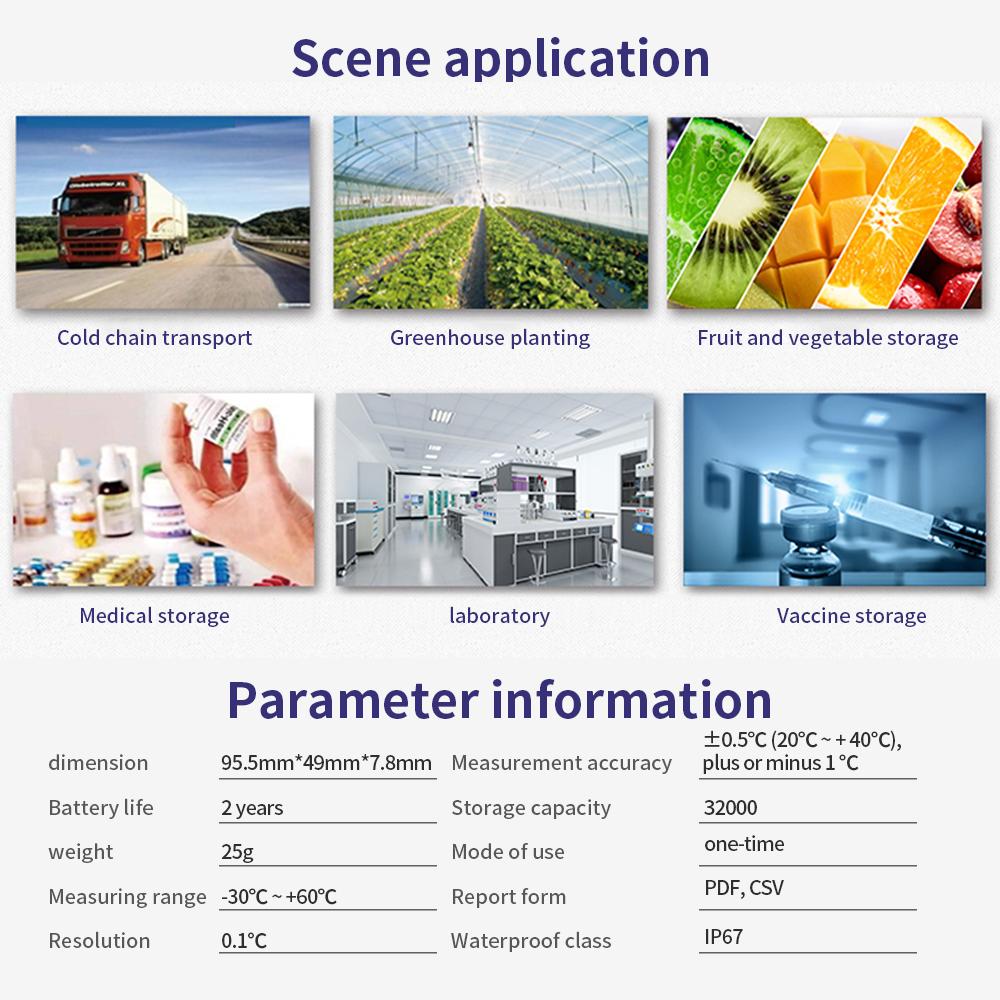 USB Temperature Data Logger Single Use Temp Recorder 32000 Sets PDF Report IP67 Waterproof Temp Datalogger for Warehouse Storage