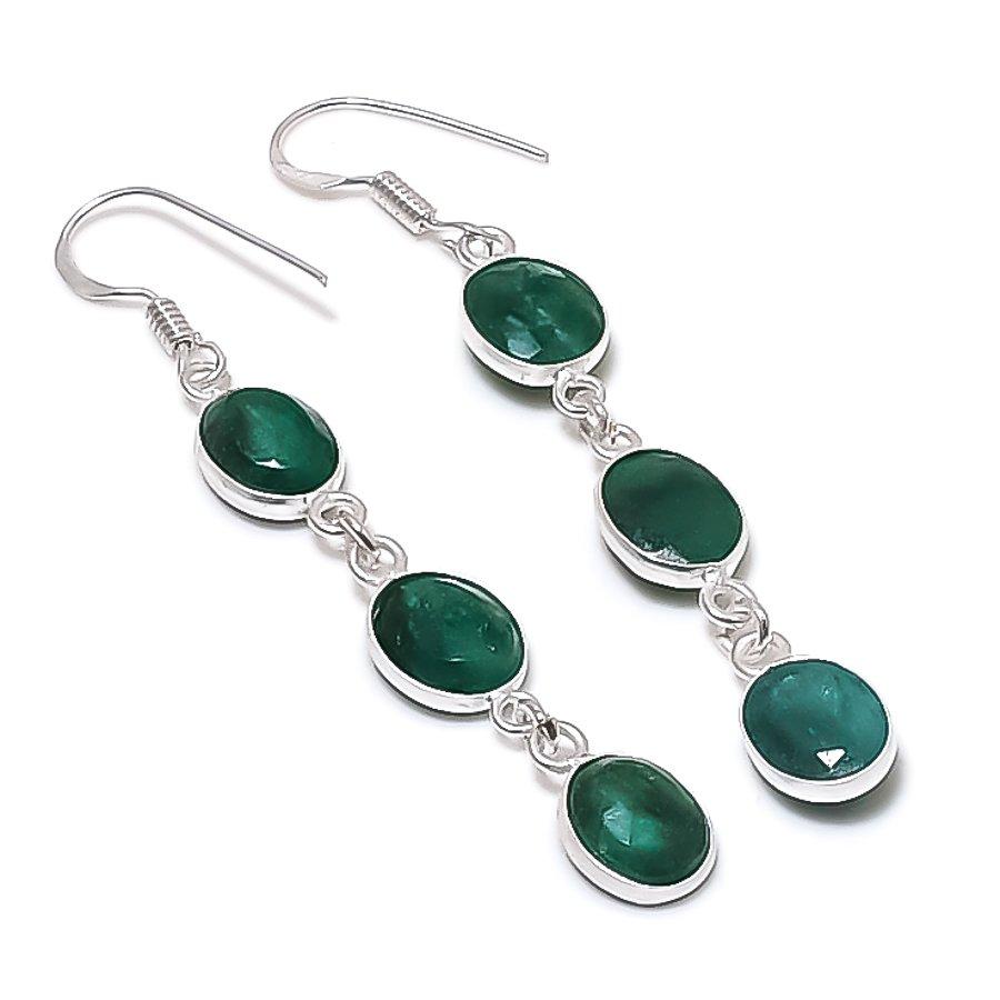 

Natural Skota Emerald Gemstone Handmade 925 Sterling Silver Earring 2.56 o2I09