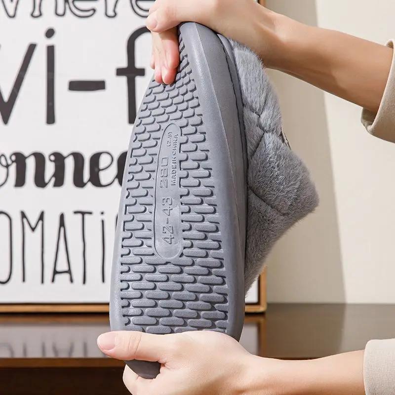 Fashion Plus Size 50/51 Men House Slippers Furry Plaid Cozy Memory Foam Lightweight Casual Shoes Winter Warm Plush Non-slip Male Slipper