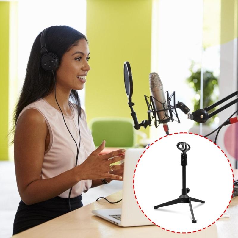 Solid Metal Tripod Desktop Microphone Stand With Adjustable Height 22-27cm For Streaming Podcasting And Live Broadcasting