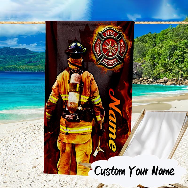 Custom Name Firefighter's Pride Badge Microfiber Beach Towel Super Soft & Absorbent for Bath, Beach, Travel Bath Time Accessory, Fan gifts