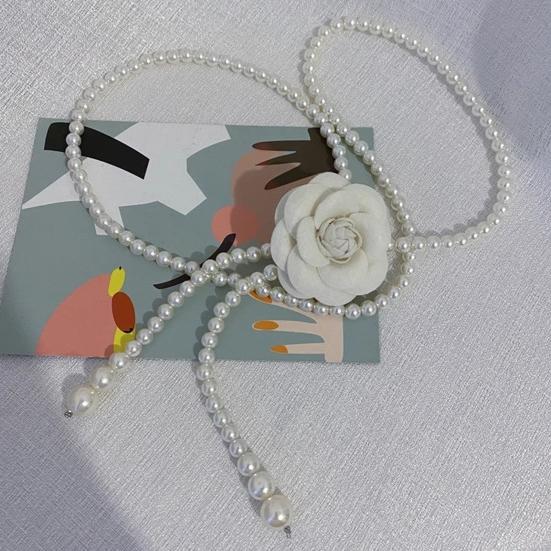 Women Waist Chain Camellia Decor Faux Pearl Single Layer Adjustable Size Waist Belt Various Outfit Accessories