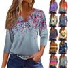 Women's Fashion Casual Three-quarter Sleeve V-neck Floral Print Top
