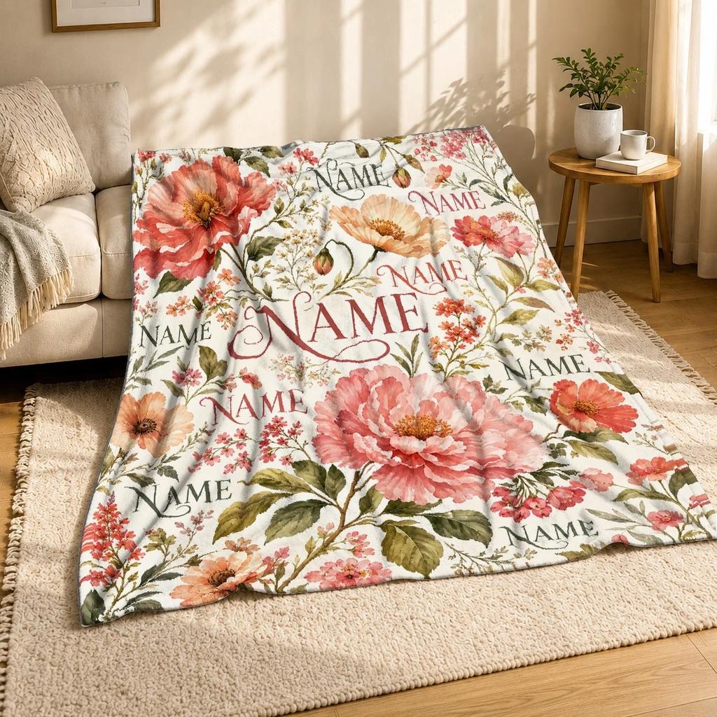 Floral Name Coral Fleece Blanket