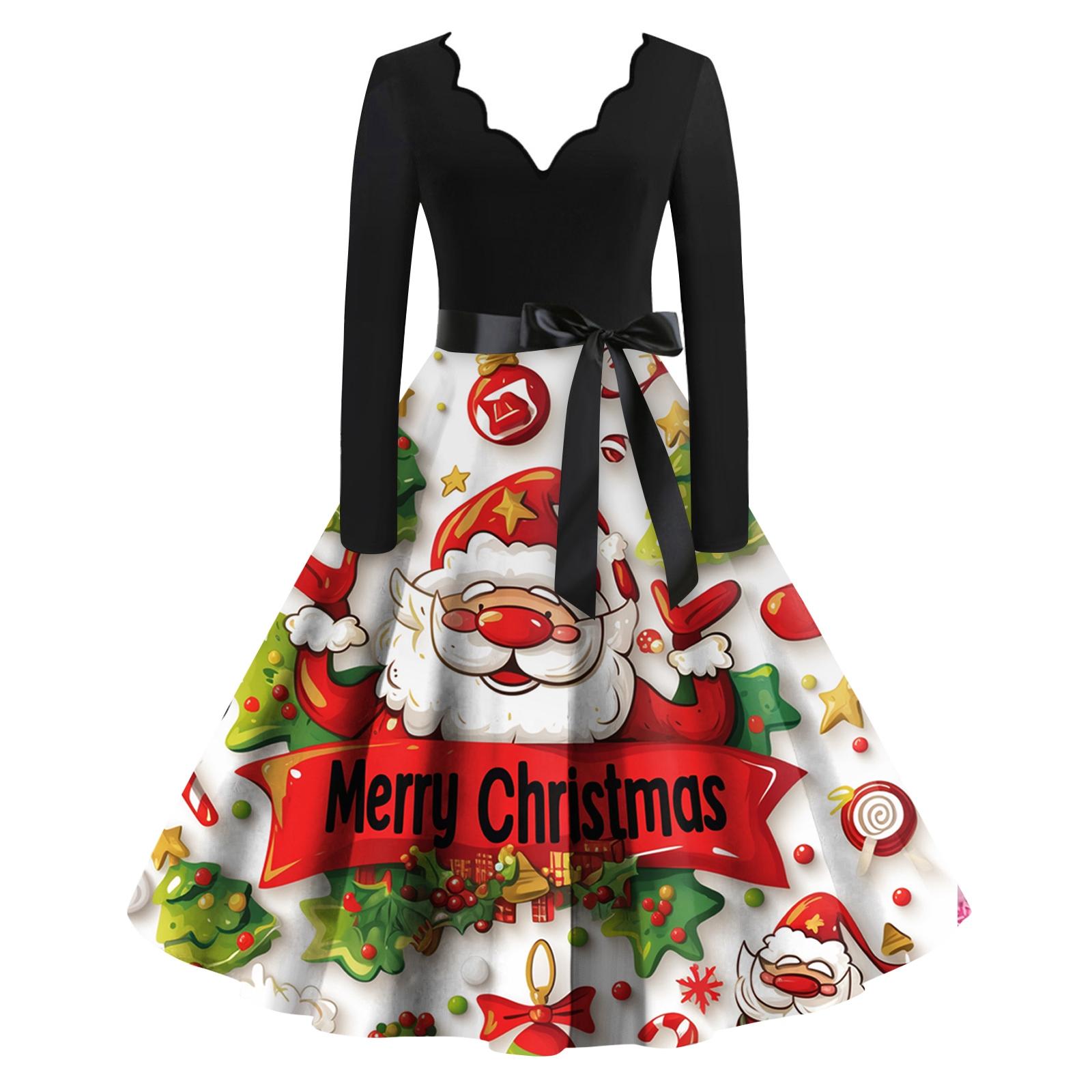 

Women s casual and fashionable V-neck long-sleeved cute printed dress XL винный