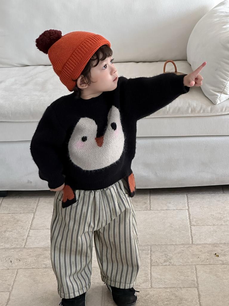 Children's clothing autumn and winter children's clothing baby penguin sweater boys thickened set