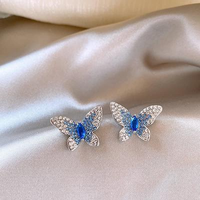 Silver Needle Diamond Butterfly Earrings Niche Temperament High-end Earrings Exquisite Versatile Fashion Personalized Earrings Women