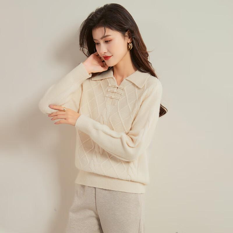 

Women s Merino Wool Blend Chinese Style Knot Button Lapel Sweater One Size